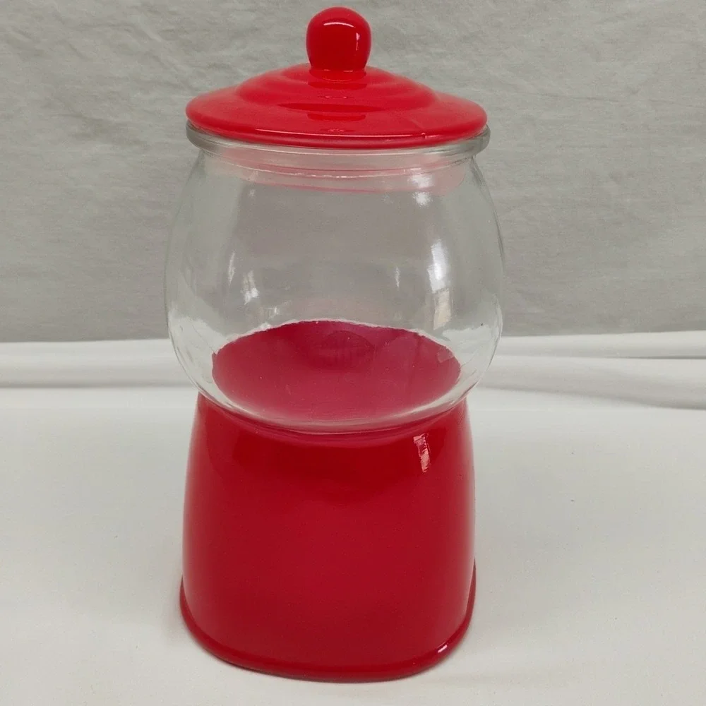 Cookie Candy Jar Gum Ball Machine 5 Cent Sleigh Bell Bistro Sealed Lid Red 8x4.5
